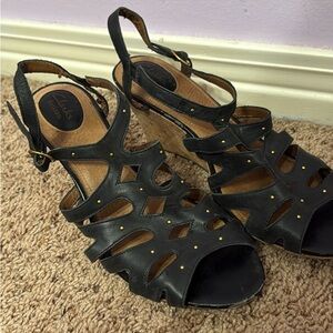 W10 Clarks Black Wedge Women's Sandals